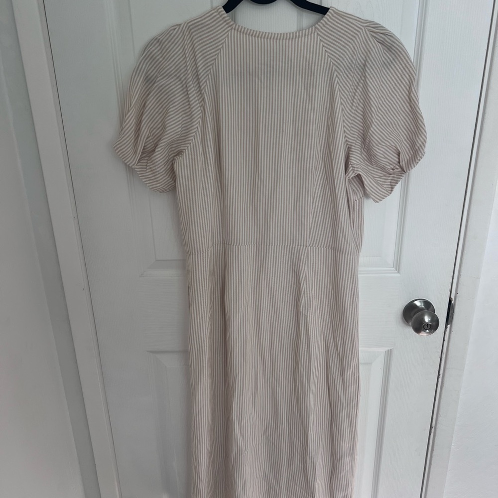 Ann Taylor Cream and Tan Striped Button-Front Midi Dress - Picture 5 of 7